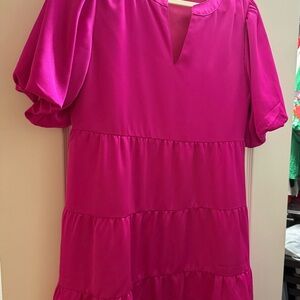 THML Vibrant Pink Tiered Dress